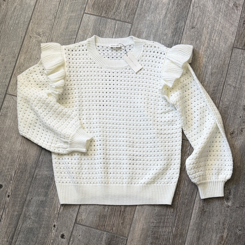 NWT Sugarlips Ivory Ruffle Knit Sweater